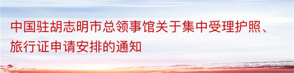 中国驻胡志明市总领事馆关于集中受理护照、旅行证申请安排的通知